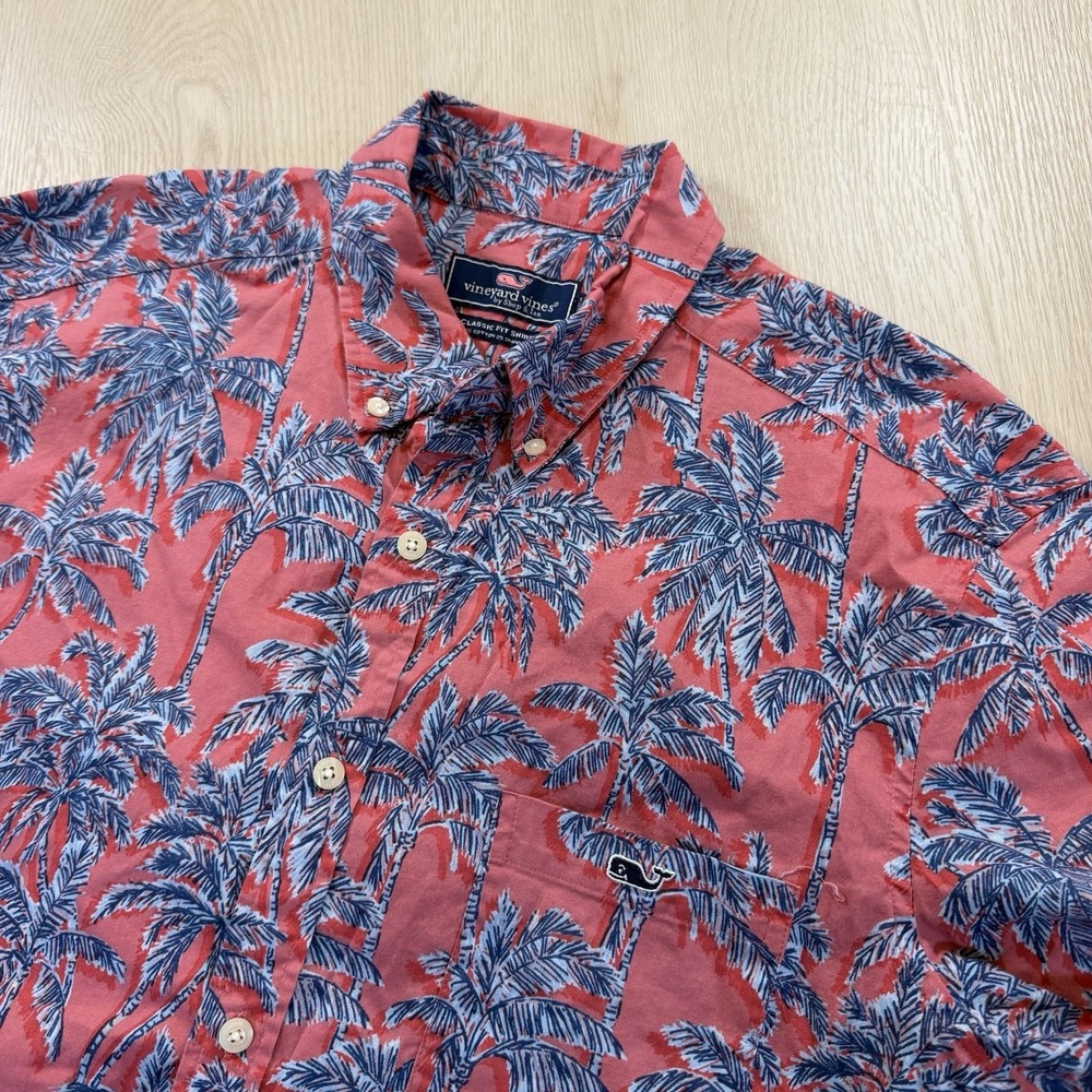 Vineyard Vines Button Down Shirt Men's L Red Blue Hawaiian
